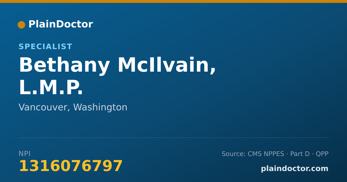 Shareable card for Bethany McIlvain, L.M.P. - Specialist, Vancouver, WA