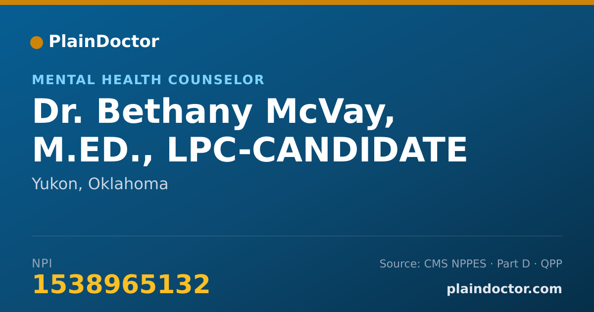 Shareable card for Bethany McVay, M.ED., LPC-CANDIDATE - Mental Health Counselor, Yukon, OK