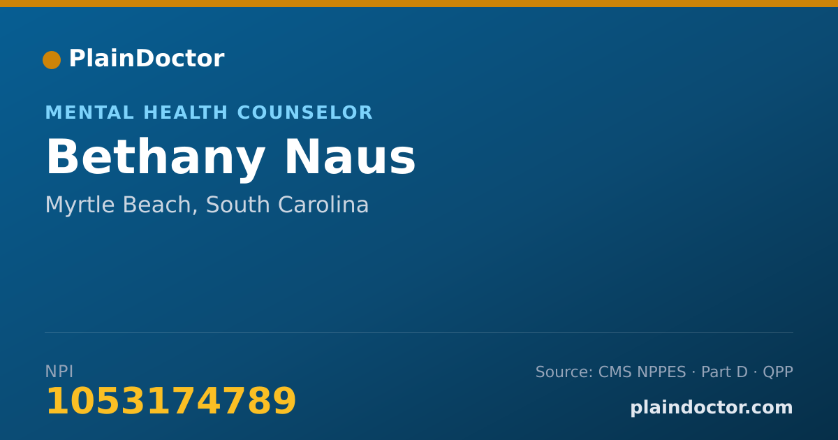 Shareable card for Bethany Naus - Mental Health Counselor, Myrtle Beach, SC