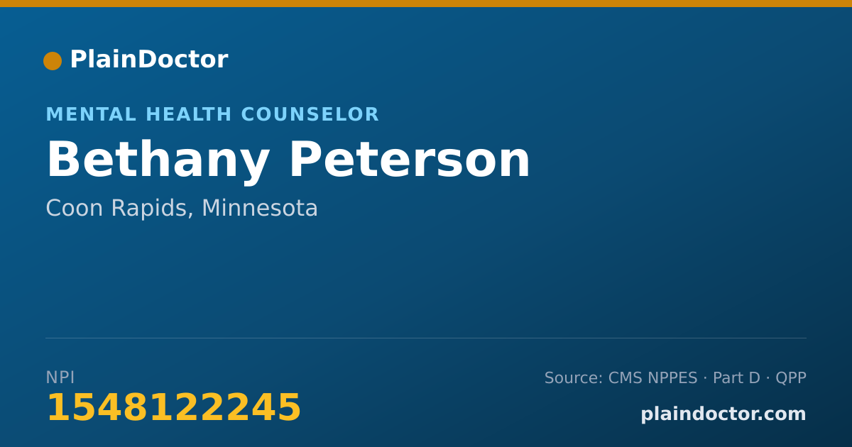 Shareable card for Bethany Peterson - Mental Health Counselor, Coon Rapids, MN