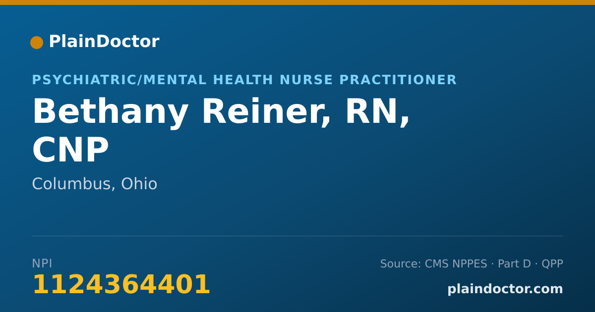 Shareable card for Bethany Reiner, RN, CNP - Psychiatric/Mental Health Nurse Practitioner, Columbus, OH