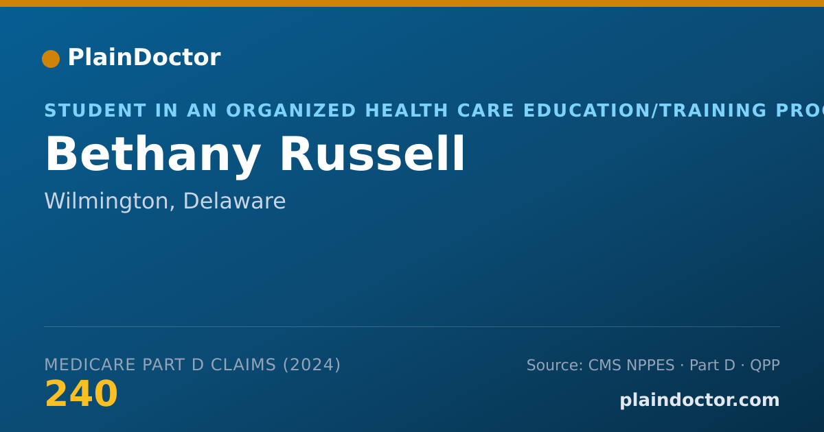 Shareable card for Bethany Russell - Student in an Organized Health Care Education/Training Program, Wilmington, DE