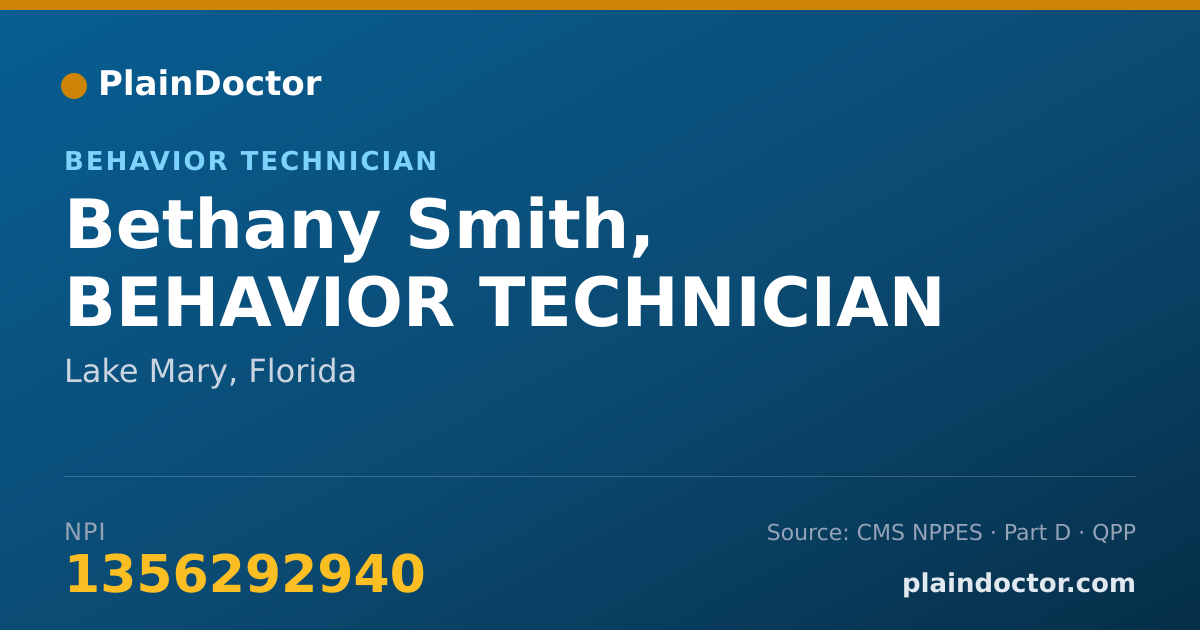 Shareable card for Bethany Smith, BEHAVIOR TECHNICIAN - Behavior Technician, Lake Mary, FL