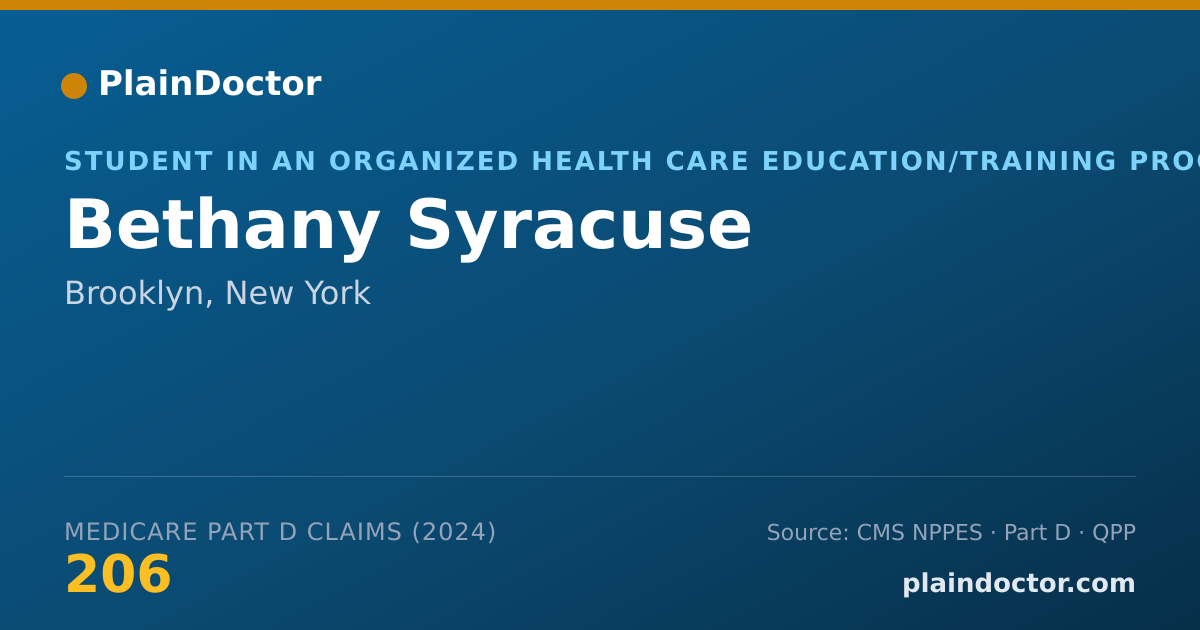 Shareable card for Bethany Syracuse - Student in an Organized Health Care Education/Training Program, Brooklyn, NY