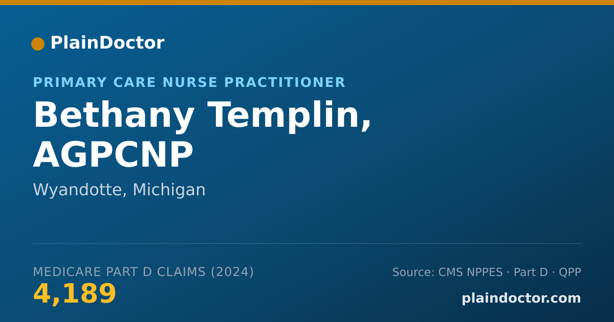 Shareable card for Bethany Templin, AGPCNP - Primary Care Nurse Practitioner, Wyandotte, MI