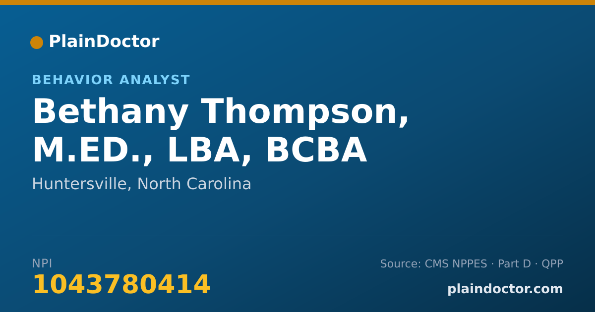 Shareable card for Bethany Thompson, M.ED., LBA, BCBA - Behavior Analyst, Huntersville, NC