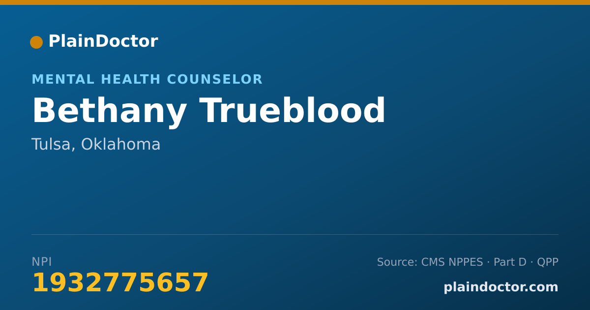 Shareable card for Bethany Trueblood - Mental Health Counselor, Tulsa, OK