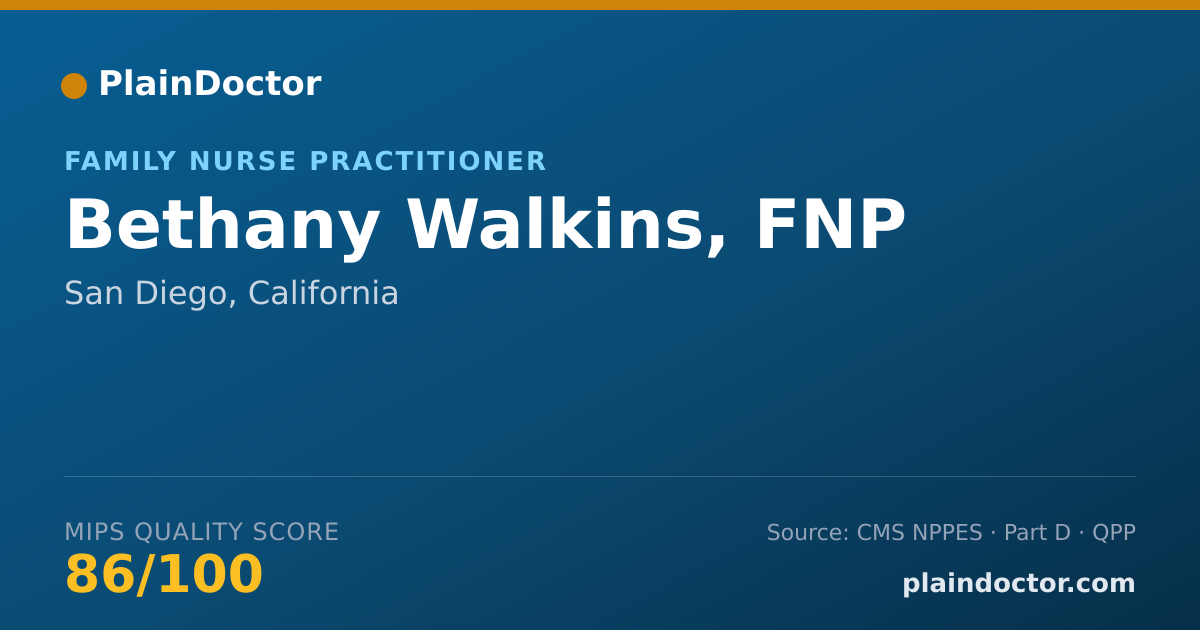Shareable card for Bethany Walkins, FNP - Family Nurse Practitioner, San Diego, CA