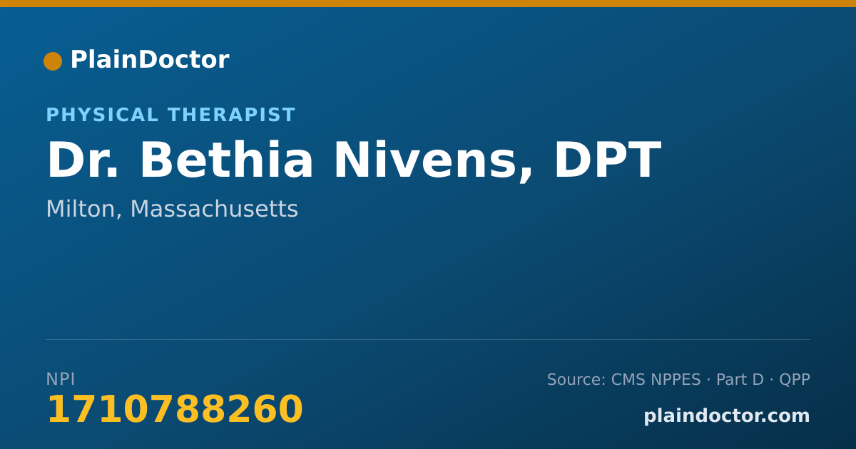 Shareable card for Bethia Nivens, DPT - Physical Therapist, Milton, MA