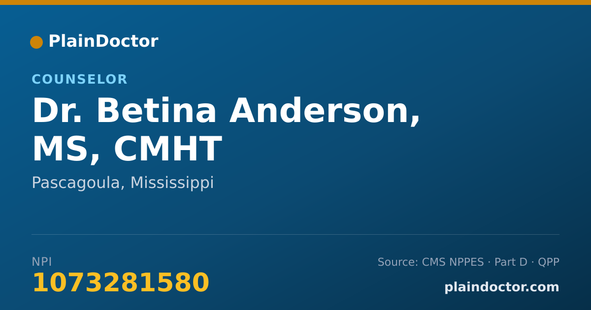 Shareable card for Betina Anderson, MS, CMHT - Counselor, Pascagoula, MS