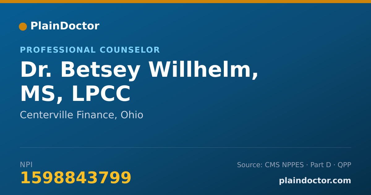 Shareable card for Betsey Willhelm, MS, LPCC - Professional Counselor, Centerville Finance, OH