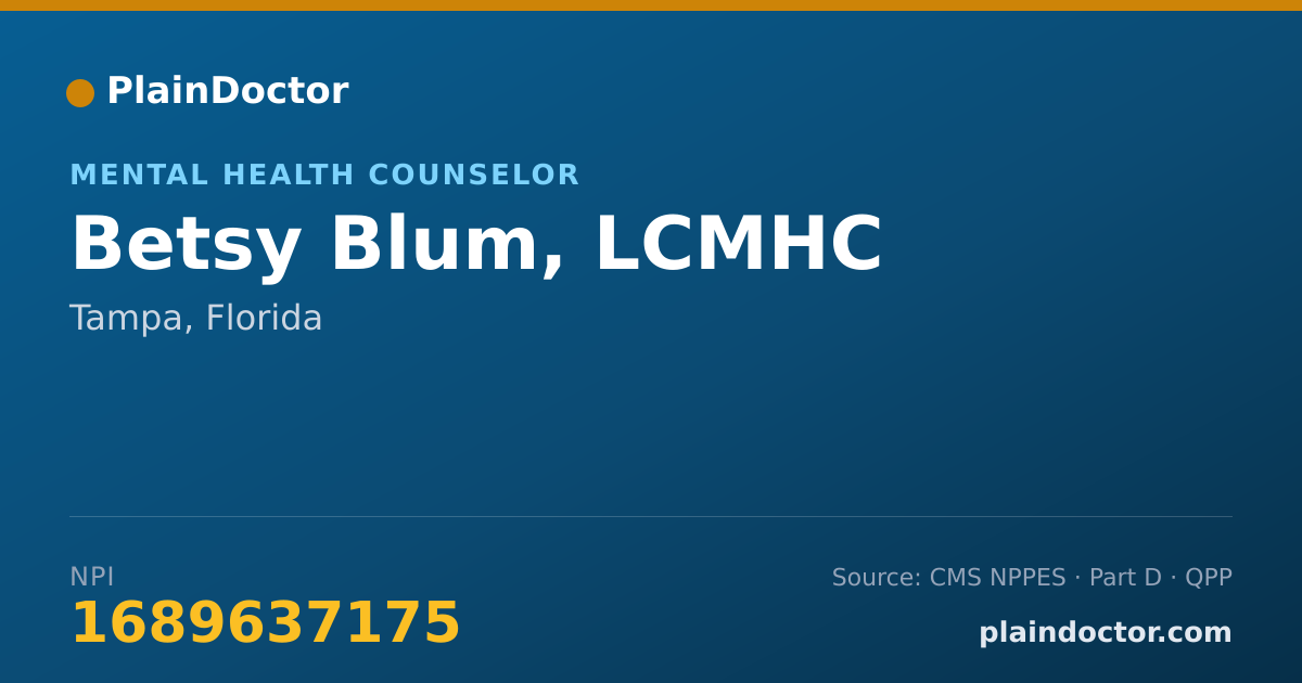 Shareable card for Betsy Blum, LCMHC - Mental Health Counselor, Tampa, FL