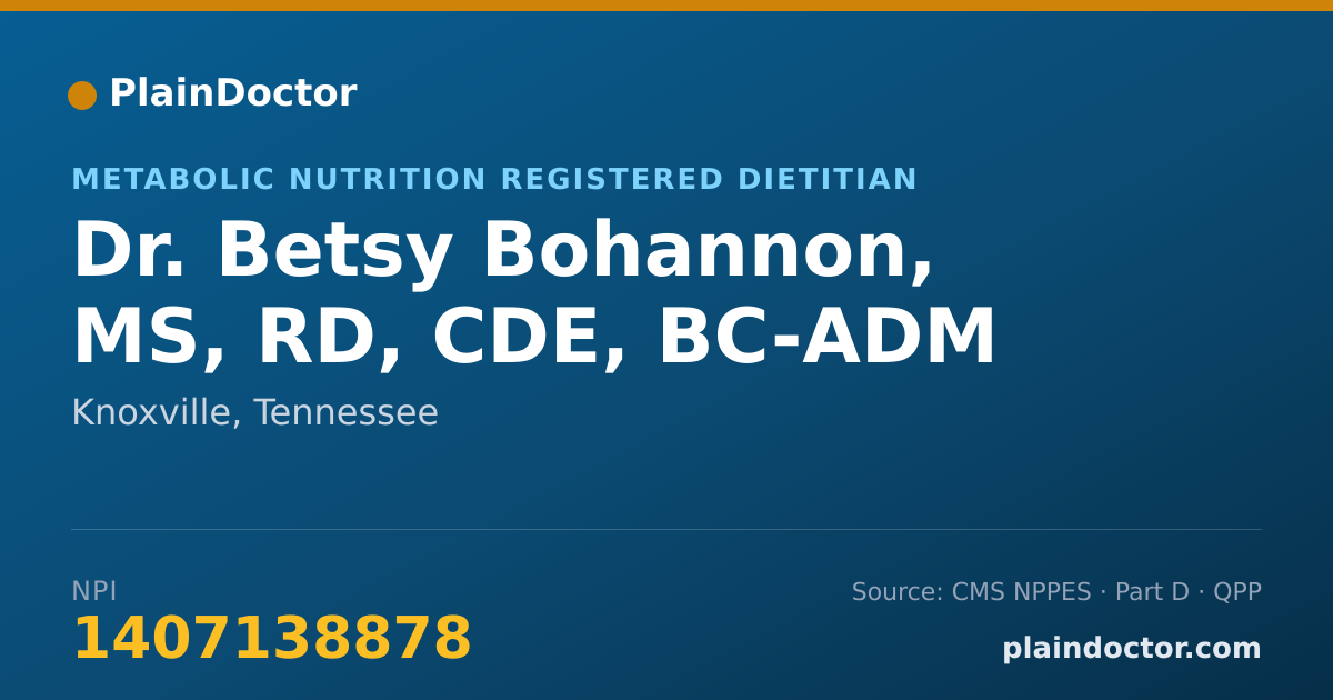 Shareable card for Betsy Bohannon, MS, RD, CDE, BC-ADM - Metabolic Nutrition Registered Dietitian, Knoxville, TN