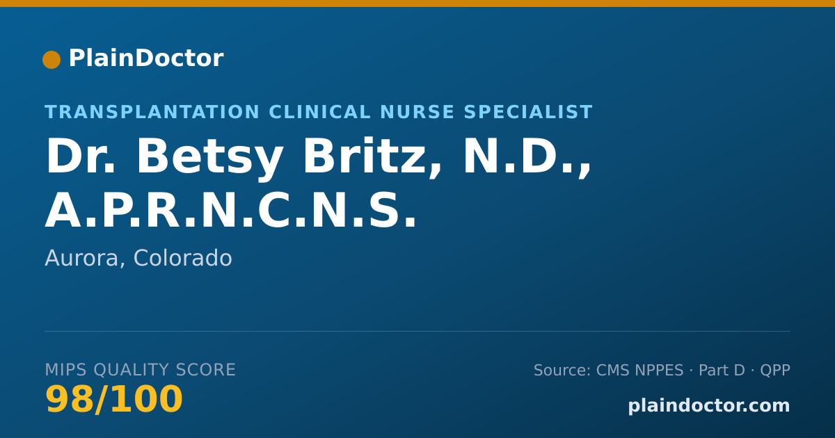Shareable card for Betsy Britz, N.D., A.P.R.N.C.N.S. - Transplantation Clinical Nurse Specialist, Aurora, CO