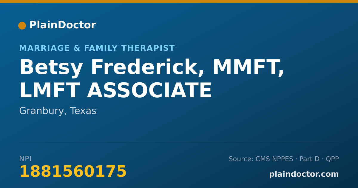 Shareable card for Betsy Frederick, MMFT, LMFT ASSOCIATE - Marriage & Family Therapist, Granbury, TX