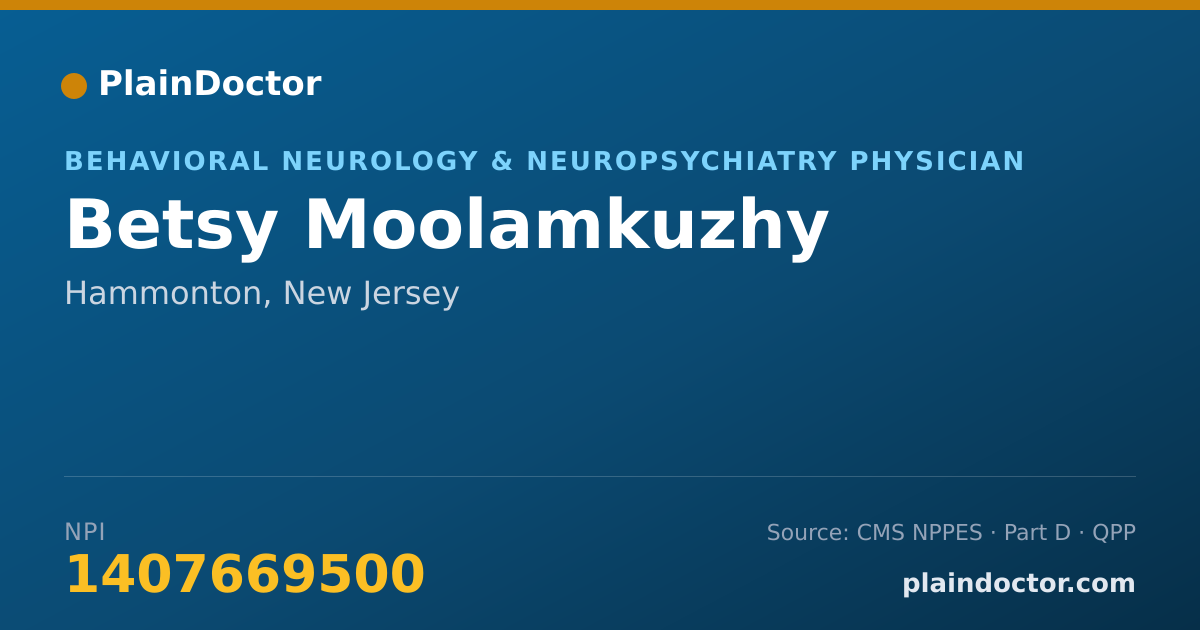 Shareable card for Betsy Moolamkuzhy - Behavioral Neurology & Neuropsychiatry Physician, Hammonton, NJ