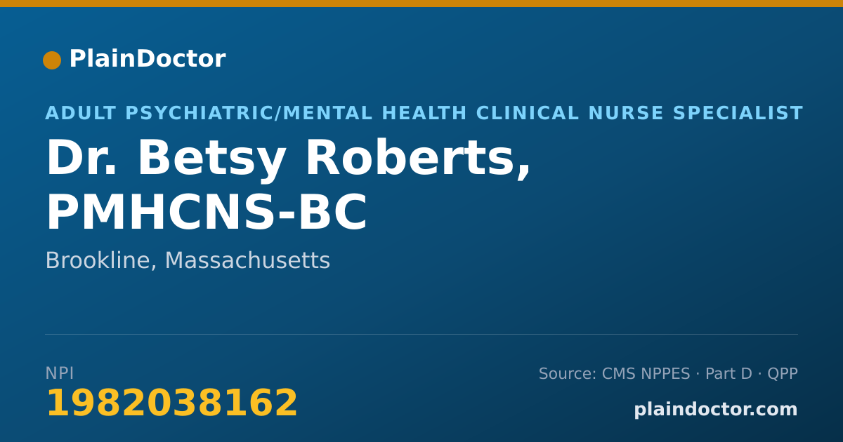 Shareable card for Betsy Roberts, PMHCNS-BC - Adult Psychiatric/Mental Health Clinical Nurse Specialist, Brookline, MA