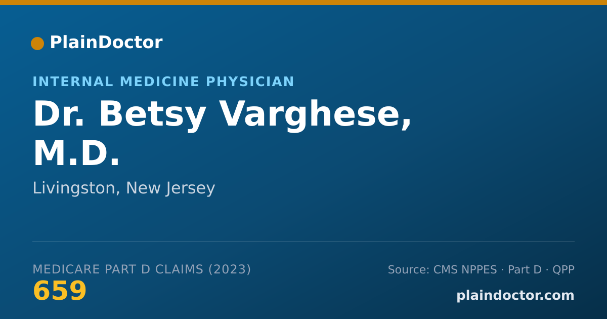 Shareable card for Betsy Varghese, M.D. - Internal Medicine Physician, Livingston, NJ