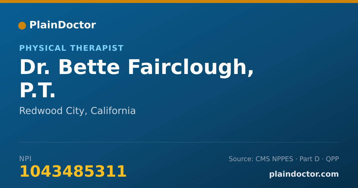 Shareable card for Bette Fairclough, P.T. - Physical Therapist, Redwood City, CA