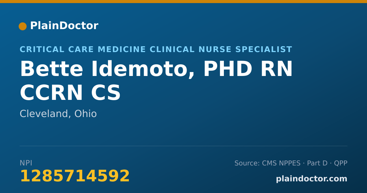 Shareable card for Bette Idemoto, PHD RN CCRN CS - Critical Care Medicine Clinical Nurse Specialist, Cleveland, OH