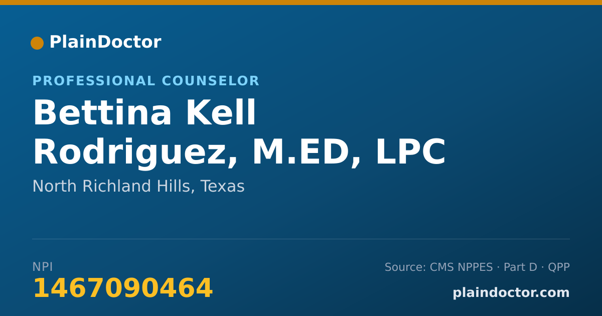Shareable card for Bettina Kell Rodriguez, M.ED, LPC - Professional Counselor, North Richland Hills, TX