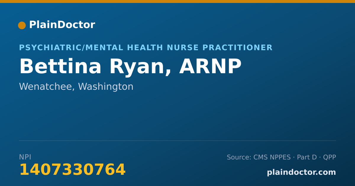 Shareable card for Bettina Ryan, ARNP - Psychiatric/Mental Health Nurse Practitioner, Wenatchee, WA