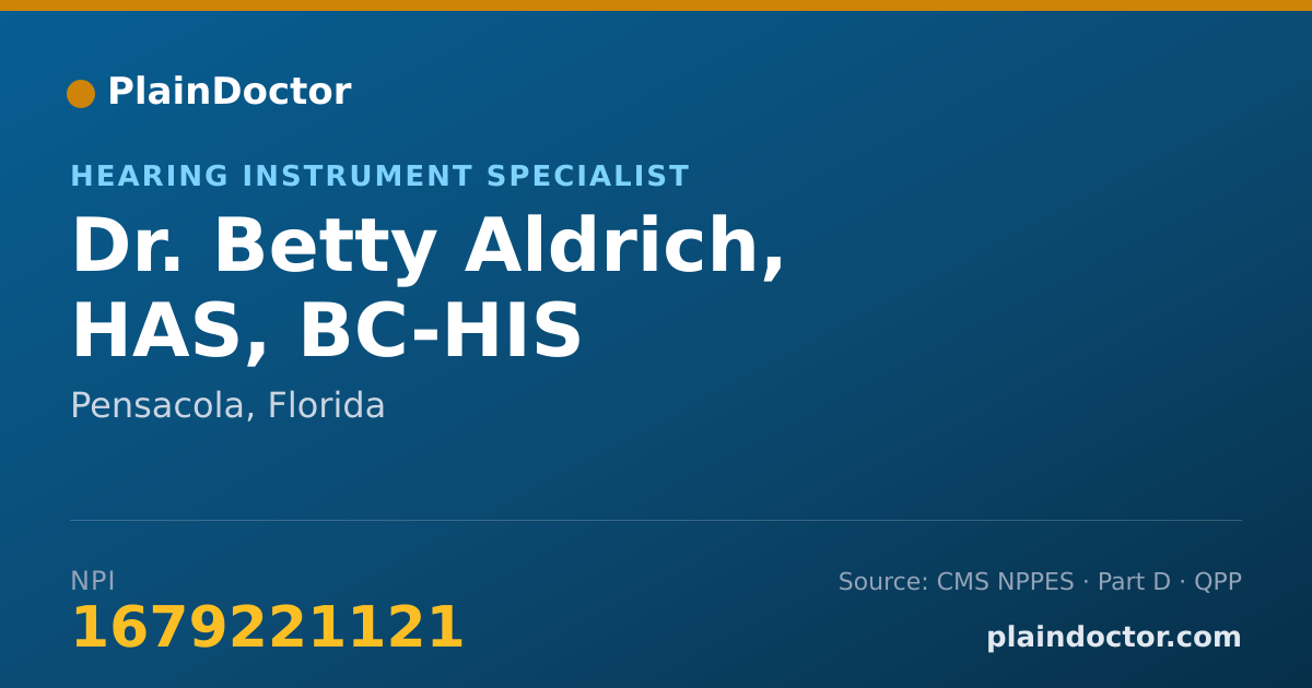 Shareable card for Betty Aldrich, HAS, BC-HIS - Hearing Instrument Specialist, Pensacola, FL