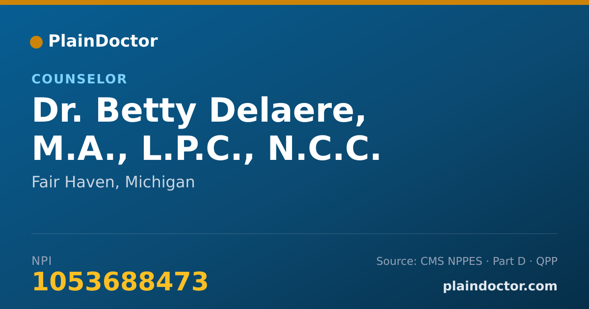 Shareable card for Betty Delaere, M.A., L.P.C., N.C.C. - Counselor, Fair Haven, MI