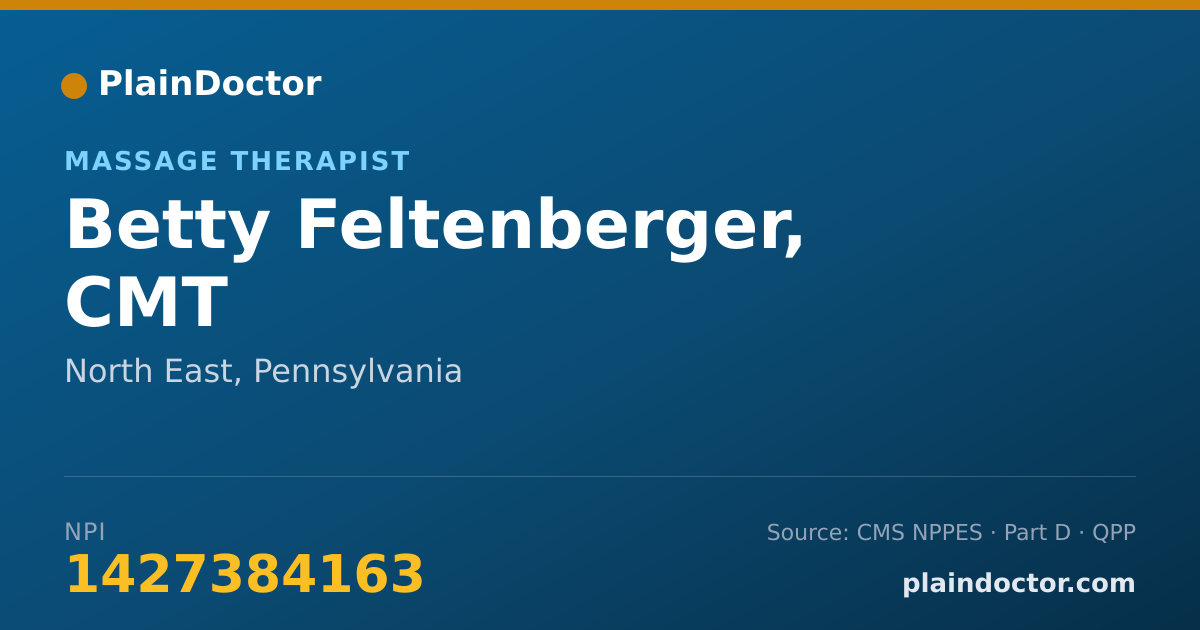 Shareable card for Betty Feltenberger, CMT - Massage Therapist, North East, PA