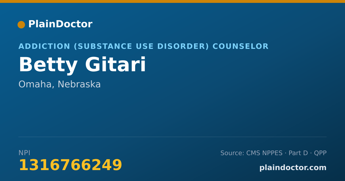 Shareable card for Betty Gitari - Addiction (Substance Use Disorder) Counselor, Omaha, NE