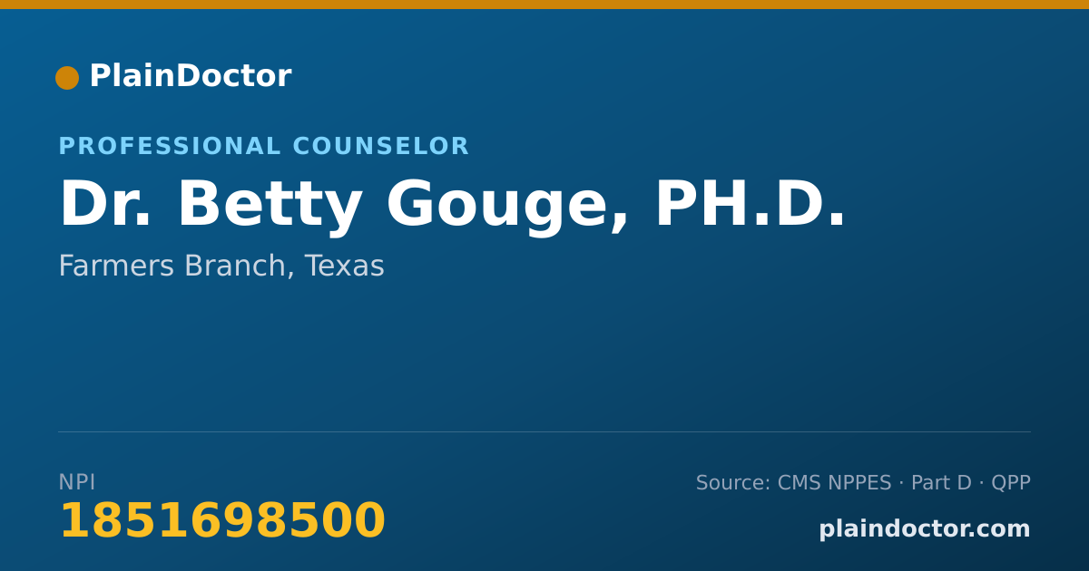 Shareable card for Betty Gouge, PH.D. - Professional Counselor, Farmers Branch, TX