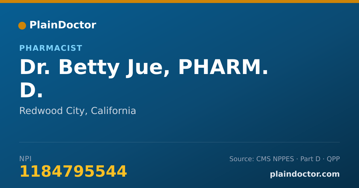 Shareable card for Betty Jue, PHARM. D. - Pharmacist, Redwood City, CA