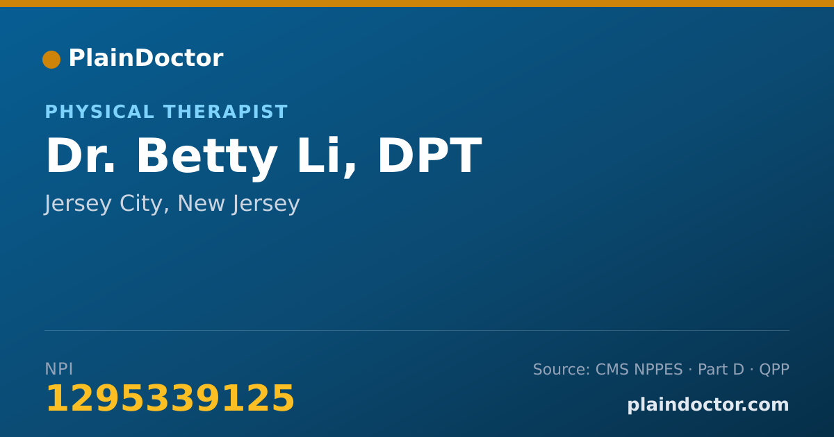 Shareable card for Betty Li, DPT - Physical Therapist, Jersey City, NJ