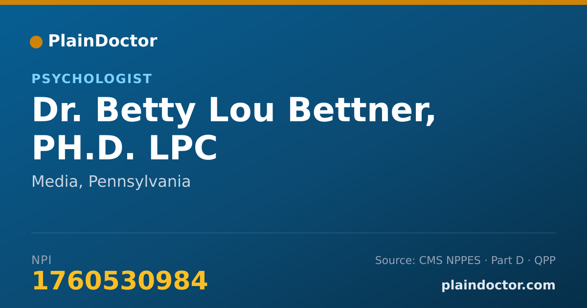 Shareable card for Betty Lou Bettner, PH.D.   LPC - Psychologist, Media, PA