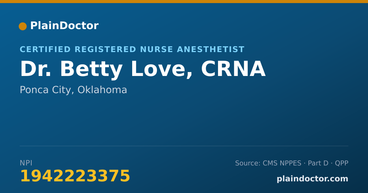 Shareable card for Betty Love, CRNA - Certified Registered Nurse Anesthetist, Ponca City, OK