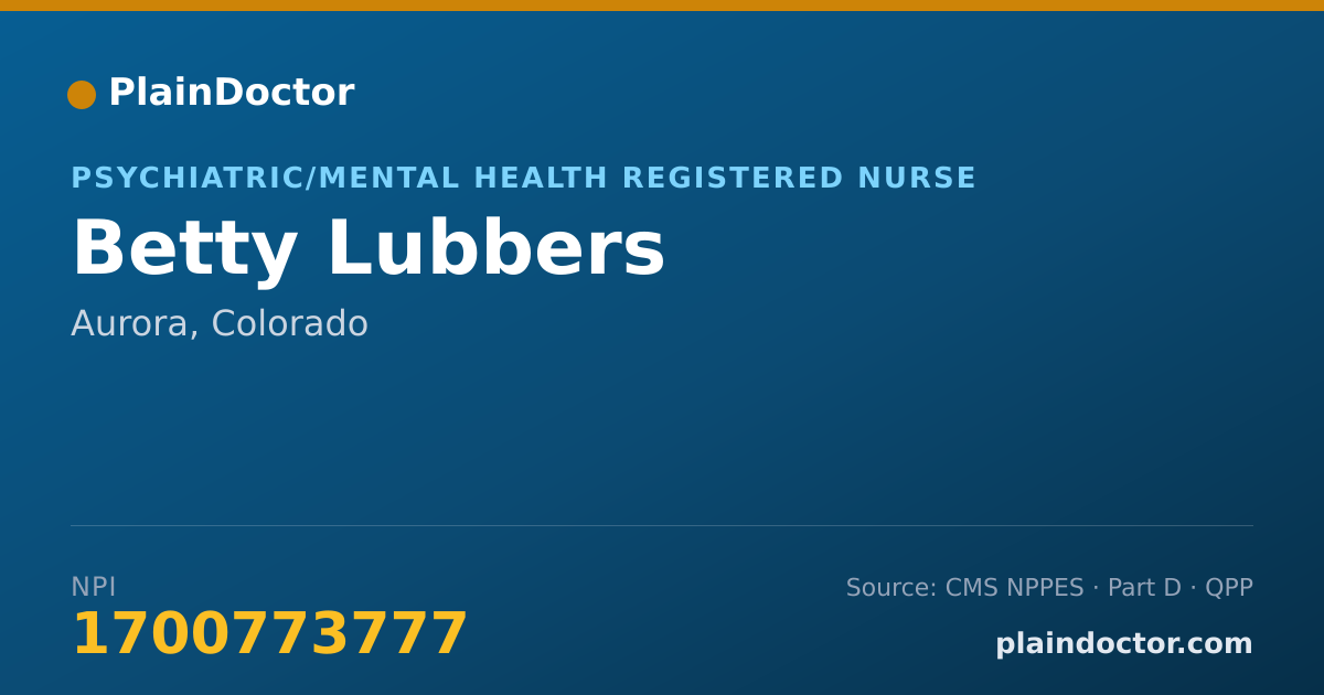 Shareable card for Betty Lubbers - Psychiatric/Mental Health Registered Nurse, Aurora, CO