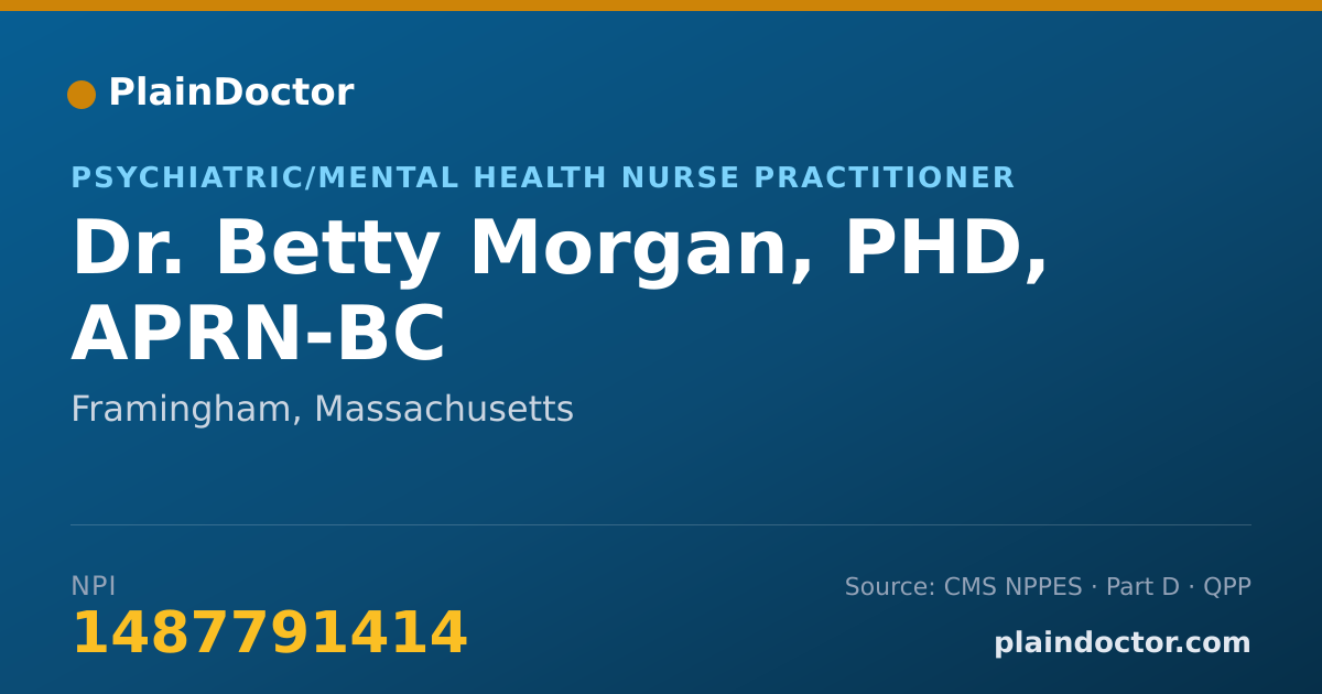 Shareable card for Betty Morgan, PHD, APRN-BC - Psychiatric/Mental Health Nurse Practitioner, Framingham, MA