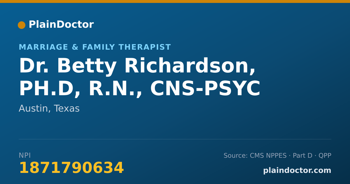 Shareable card for Betty Richardson, PH.D, R.N., CNS-PSYC - Marriage & Family Therapist, Austin, TX