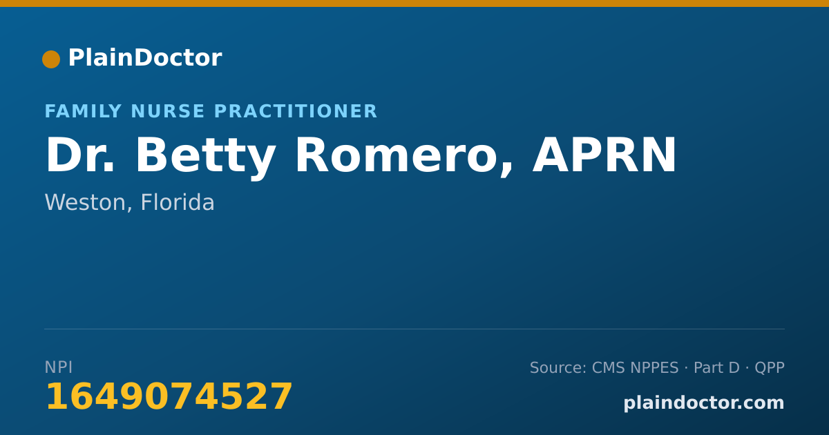 Shareable card for Betty Romero, APRN - Family Nurse Practitioner, Weston, FL