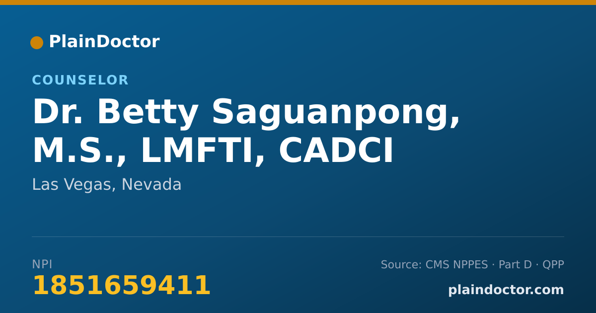 Shareable card for Betty Saguanpong, M.S., LMFTI, CADCI - Counselor, Las Vegas, NV