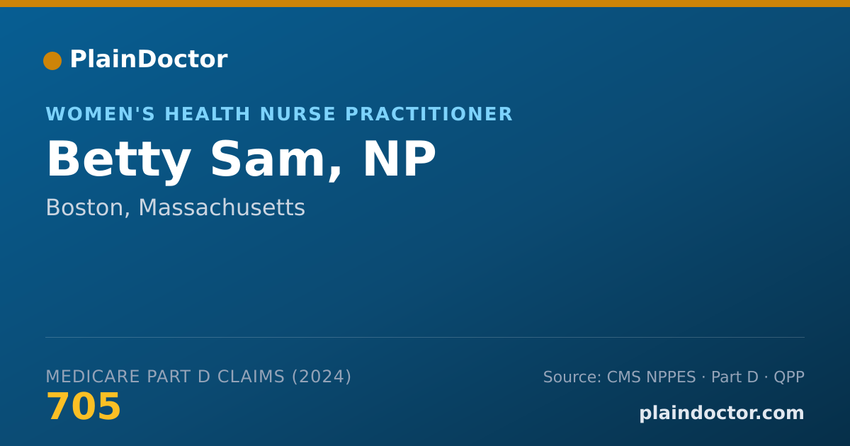 Shareable card for Betty Sam, NP - Women's Health Nurse Practitioner, Boston, MA