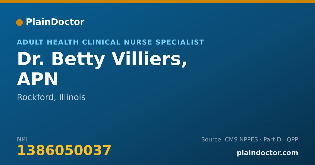 Shareable card for Betty Villiers, APN - Adult Health Clinical Nurse Specialist, Rockford, IL