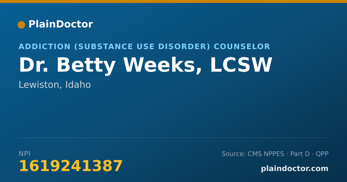 Shareable card for Betty Weeks, LCSW - Addiction (Substance Use Disorder) Counselor, Lewiston, ID