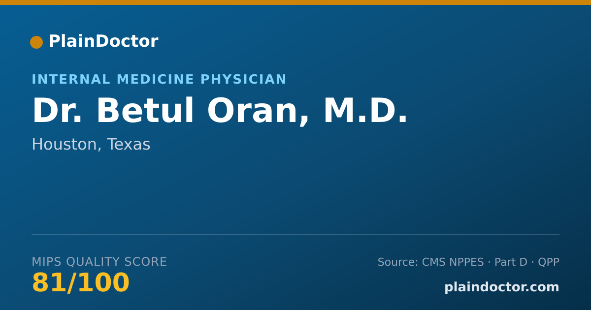 Shareable card for Betul Oran, M.D. - Internal Medicine Physician, Houston, TX