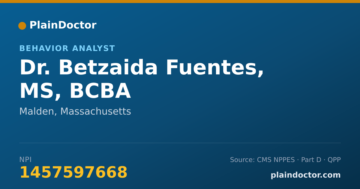 Shareable card for Betzaida Fuentes, MS, BCBA - Behavior Analyst, Malden, MA