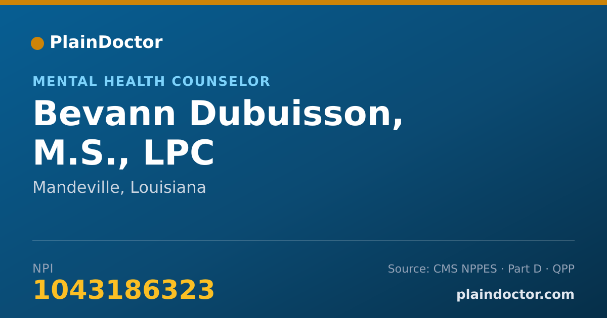Shareable card for Bevann Dubuisson, M.S., LPC - Mental Health Counselor, Mandeville, LA