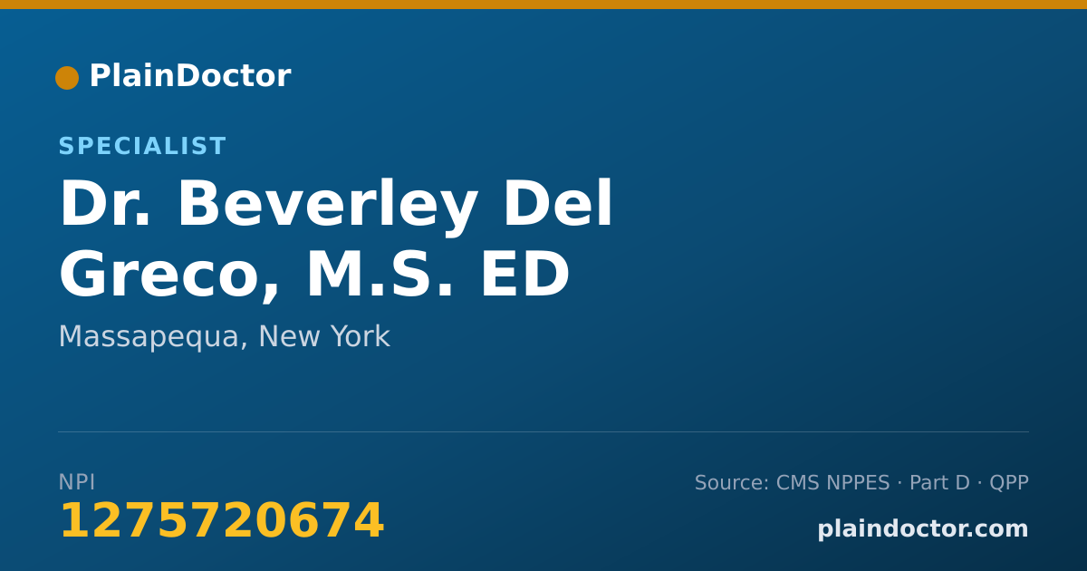 Shareable card for Beverley Del Greco, M.S. ED - Specialist, Massapequa, NY