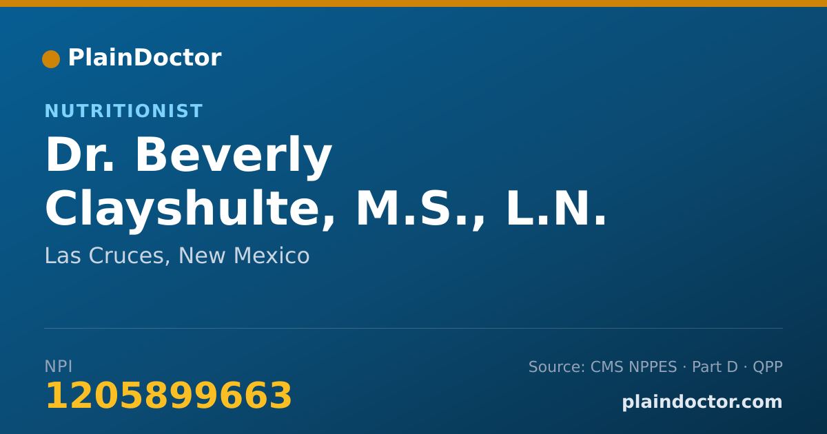Shareable card for Beverly Clayshulte, M.S., L.N. - Nutritionist, Las Cruces, NM