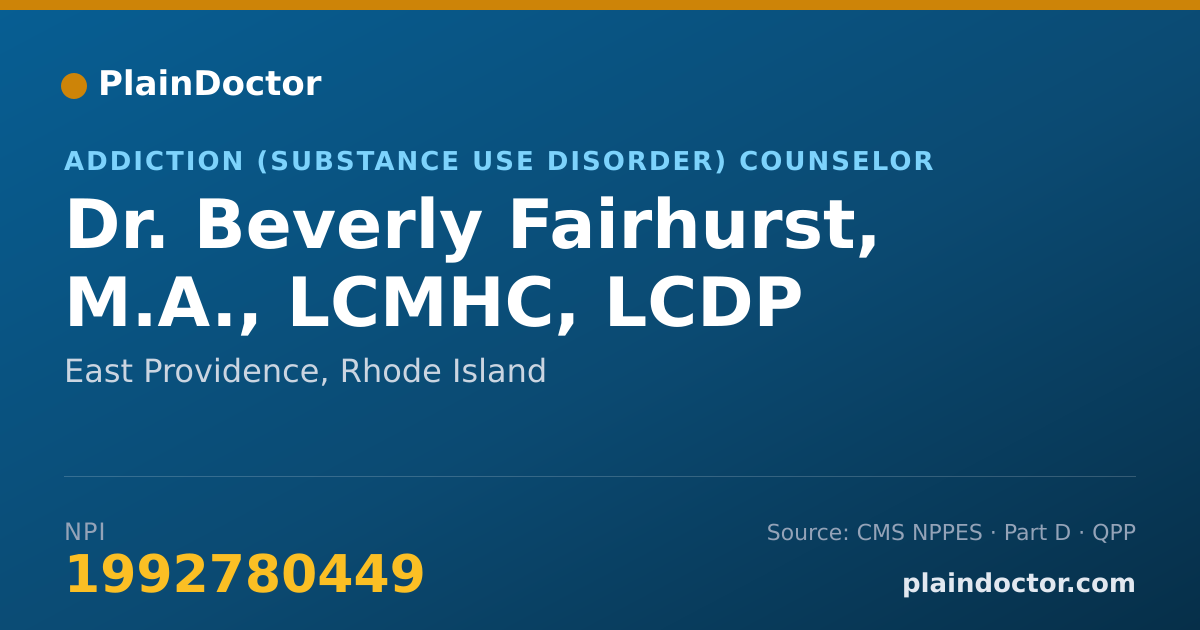 Shareable card for Beverly Fairhurst, M.A., LCMHC, LCDP - Addiction (Substance Use Disorder) Counselor, East Providence, RI