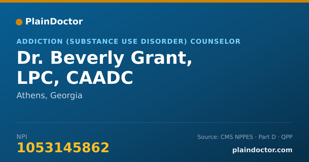 Shareable card for Beverly Grant, LPC, CAADC - Addiction (Substance Use Disorder) Counselor, Athens, GA